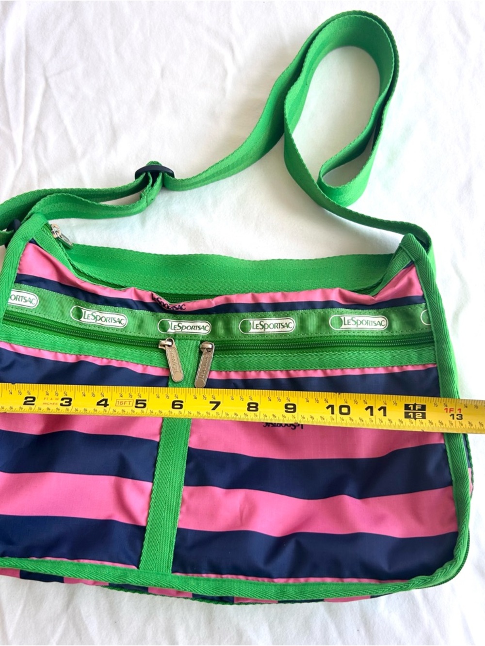 LeSportsac Green Crossbody with Pink and Navy Stripes - Picture 11 of 12